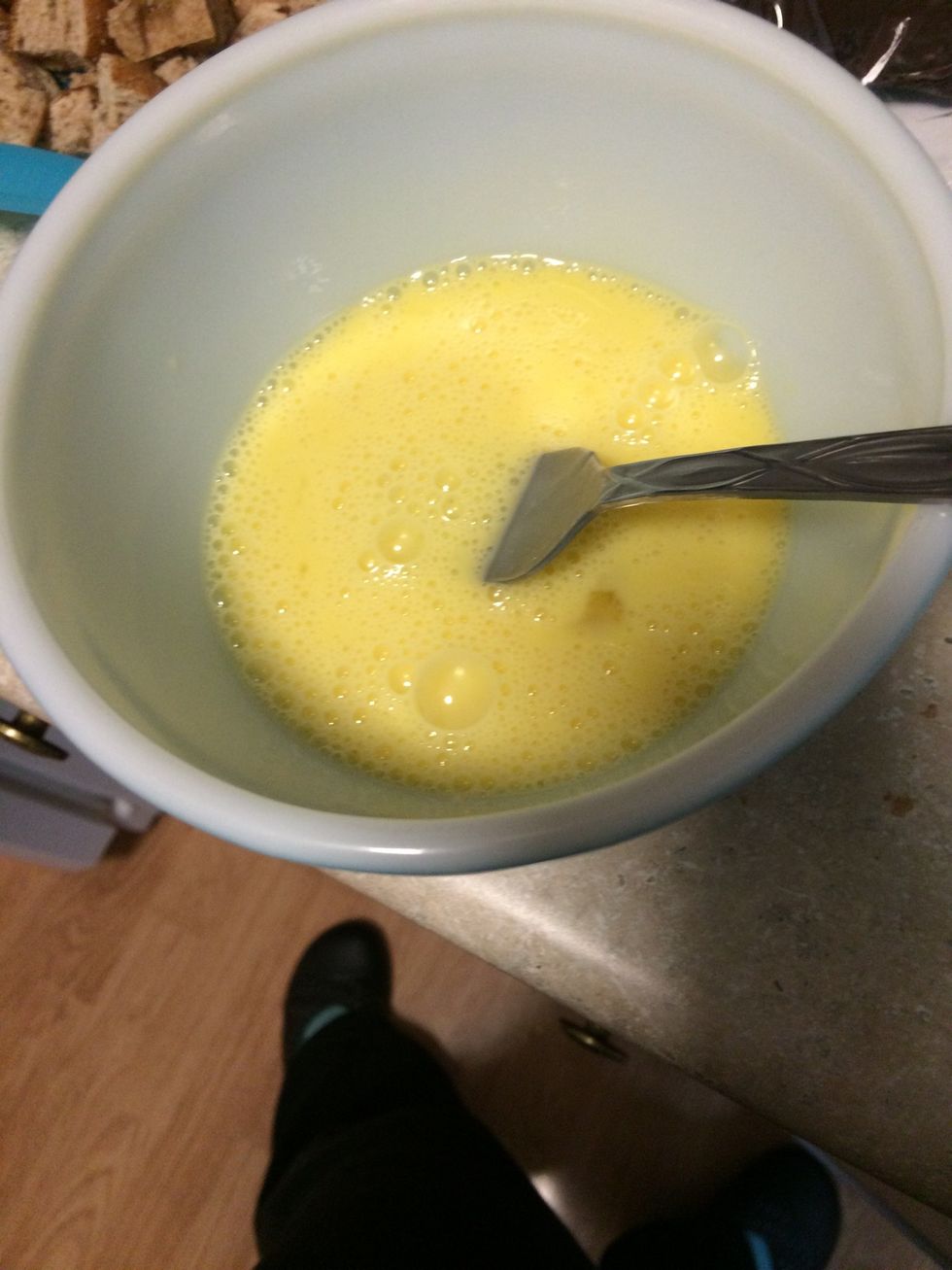 Whisk the eggs and milk in a bowl