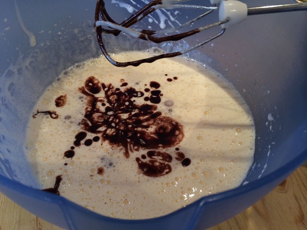 Whisk the eggs and the sugar to a fine fluff and then add the melted butter mixture.