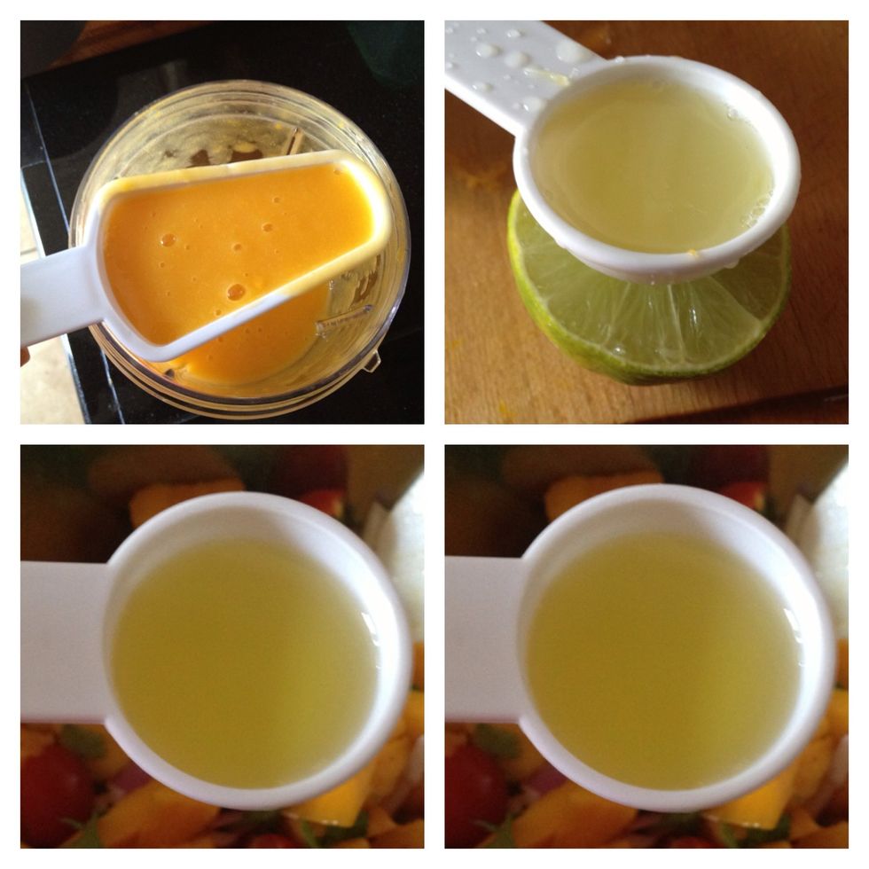Whisk the mango juice, oil, lime juice. Optional such as coriander and clove powder.