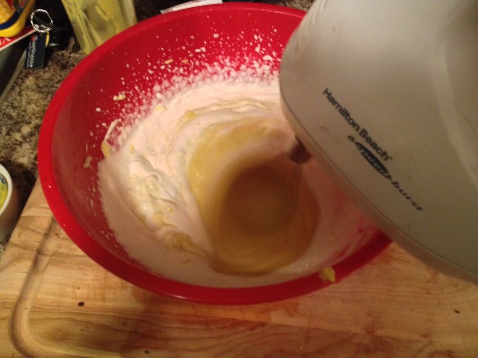 Whisk the two together slowly until it is evenly colored.