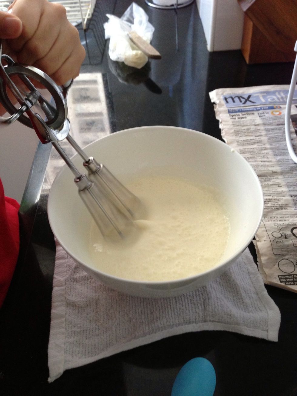 Whisk the Whip cream untill it grow