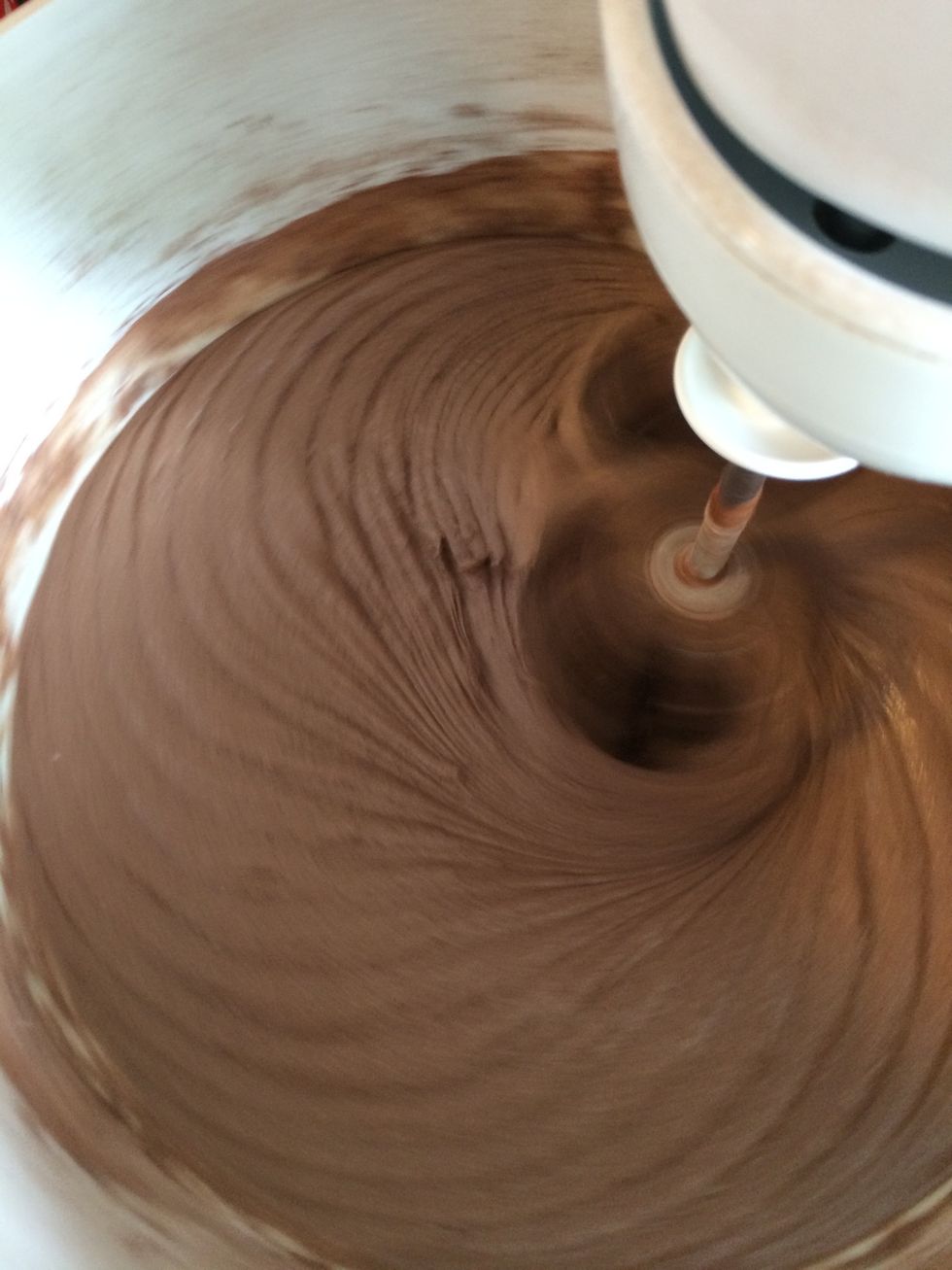 Whisk til an even dough without streaks in it.