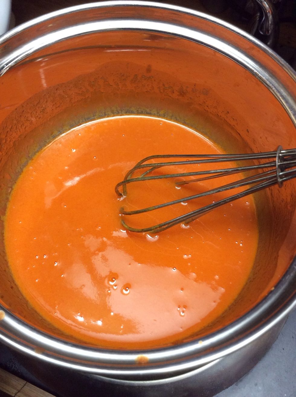Whisk till combined and set to low heat to keep warm.