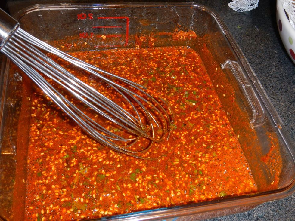 Whisk to incorporate all the ingredients in your marinade