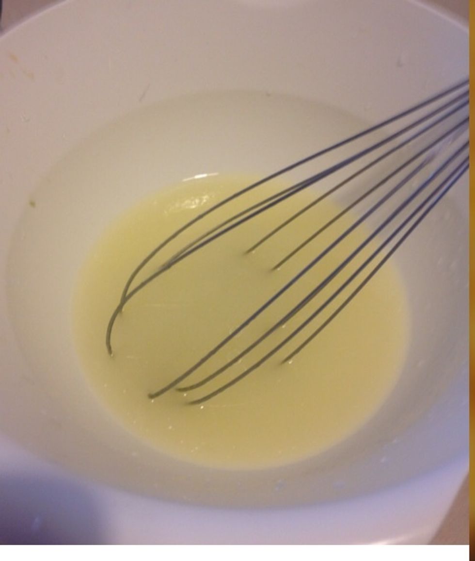 Whisk together 1/4 cup of cold water and 1/4 cup of olive oil...