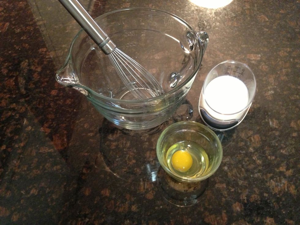 Whisk together 1 large egg & 3/4 cup whole milk in a batter bowl