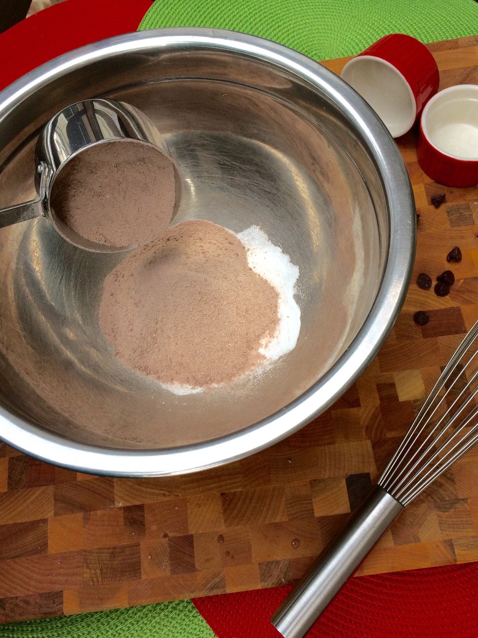 Whisk together all the dry ingredients:  Hot Chocolate Powder mix, Baking Soda, Baking Powder