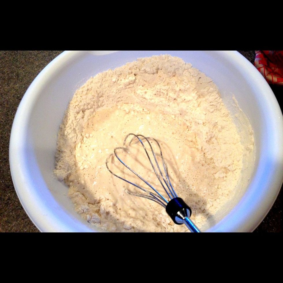Whisk together flour, water, and egg white.