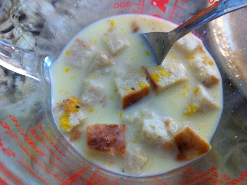 Whisk together milk, egg and spices in measuring bowl to make sure you don't make too much stuffing. Add bread to wet ingredients & let sit for 10 minutes before adding in other dry ingredients.