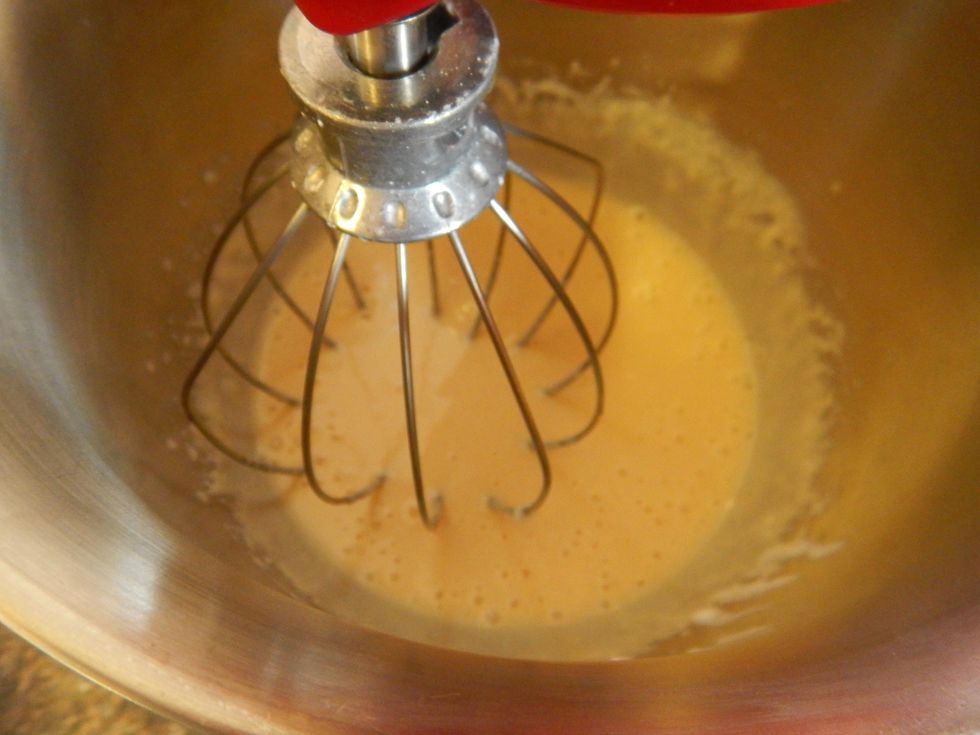 Whisk together the eggs, dairy mix, sugar and butter for about a minute or so.