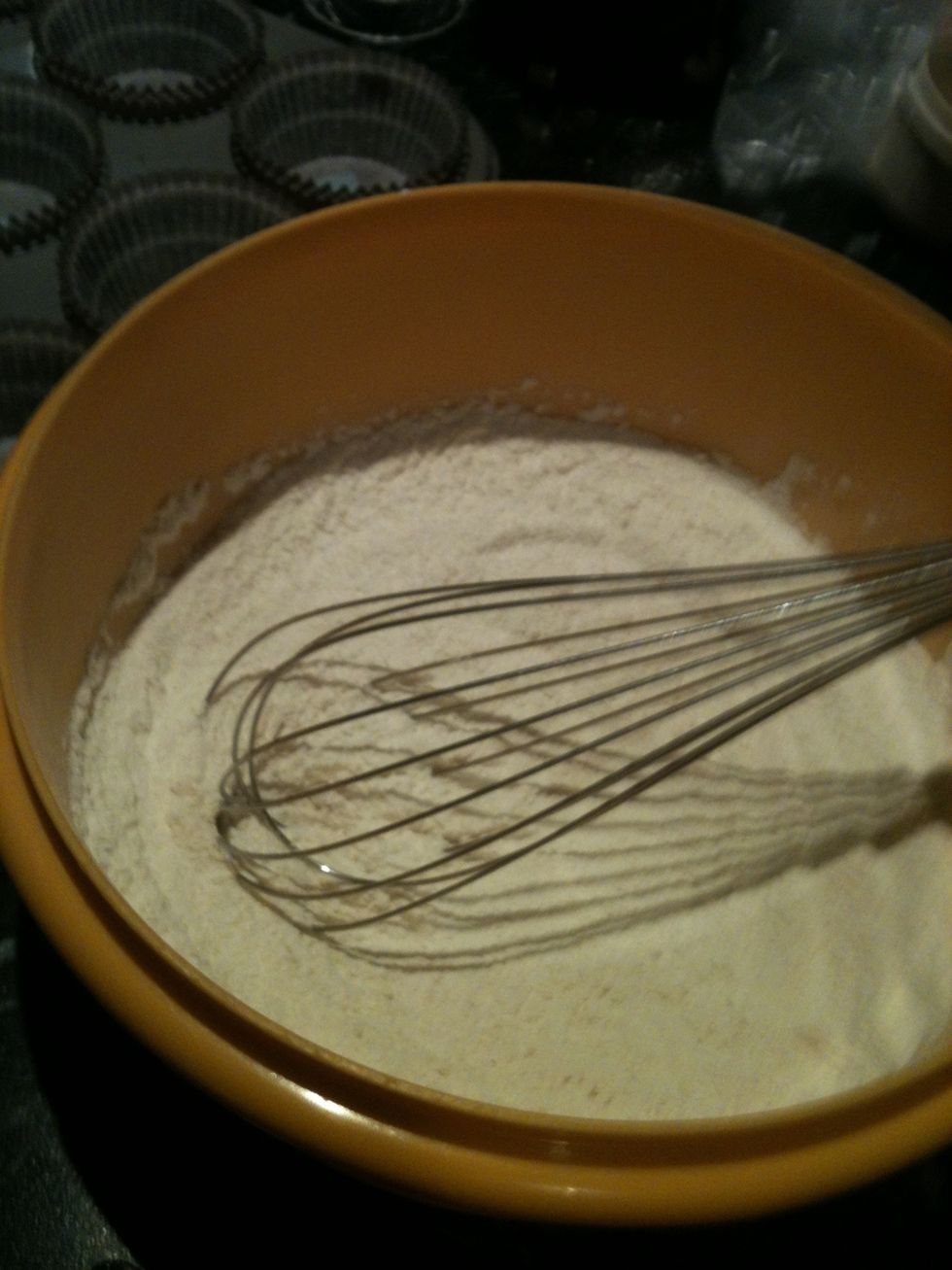 Whisk together the flour, salt and baking powder in a large bowl. This recipe is a mud cake type of cupcake, so if you would like a fluffier result make sure you use sifted flour and whisk for awhile!