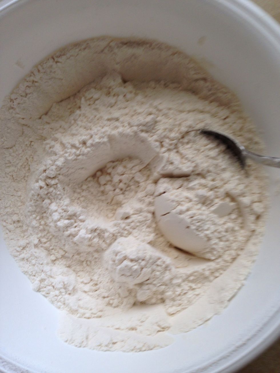 whisk together the flour, sugar, baking powder and salt.
