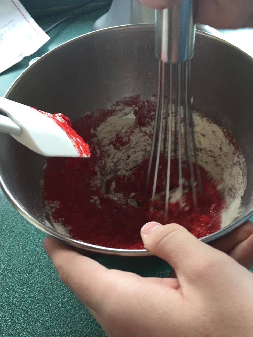 Whisk together wet and dry ingredients