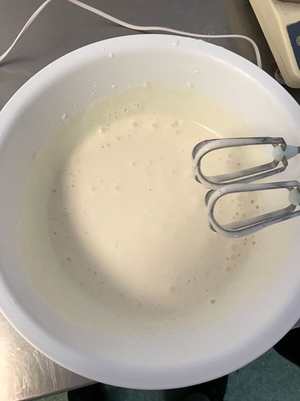 Whisk until it is a pale colour and it quite stiff