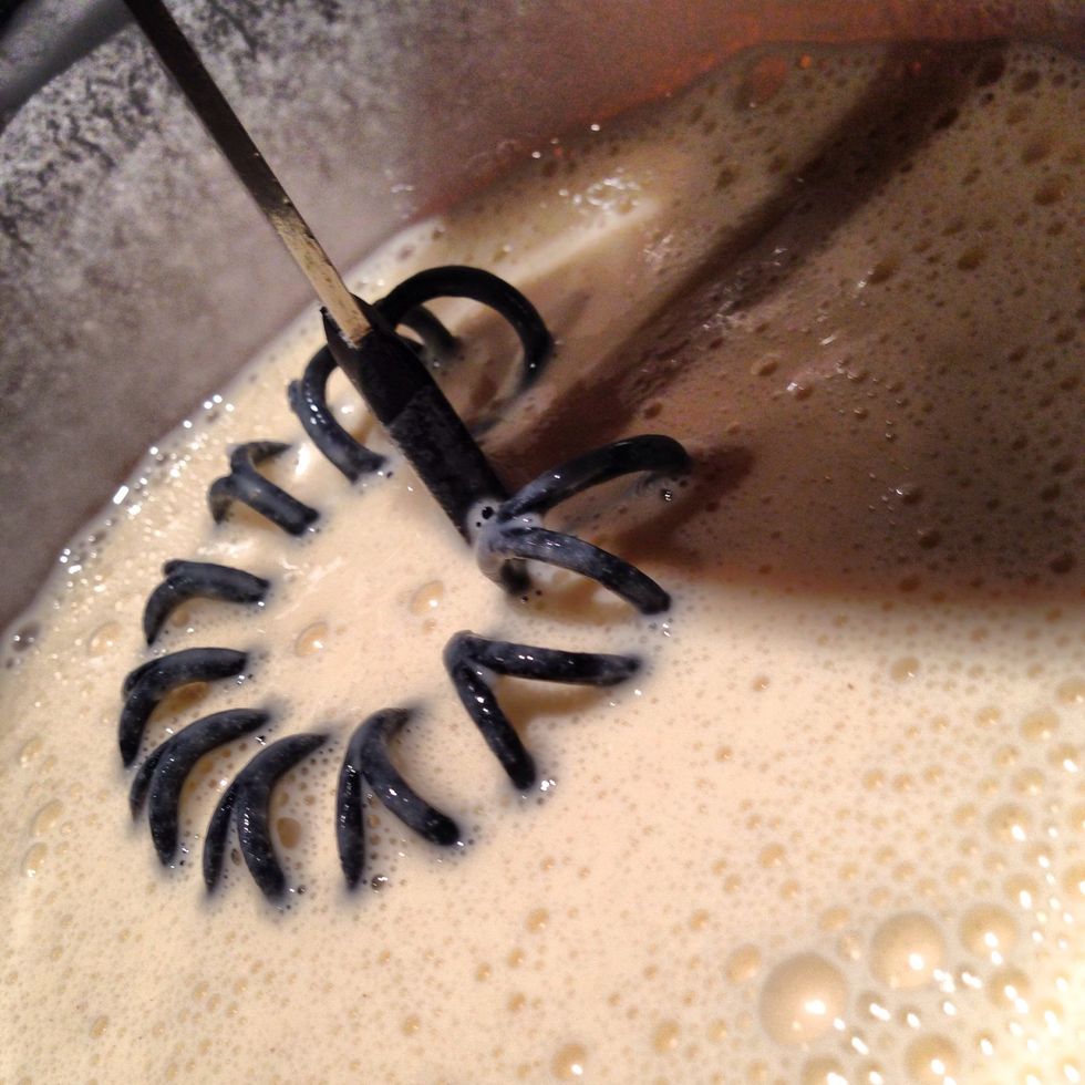 Whisk until well incorporated, there should be a light layer of bubbles on top of the batter when finished.