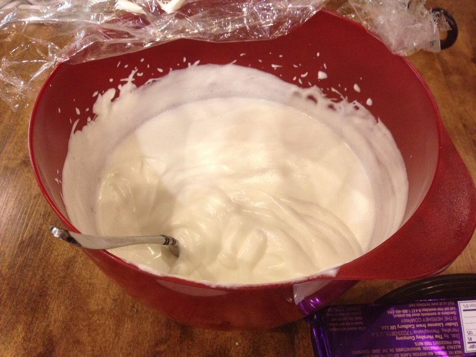 Whisk up until thick does take some time if beating by hand I would advise using an electric whisk but I wanted to build muscles so did manually