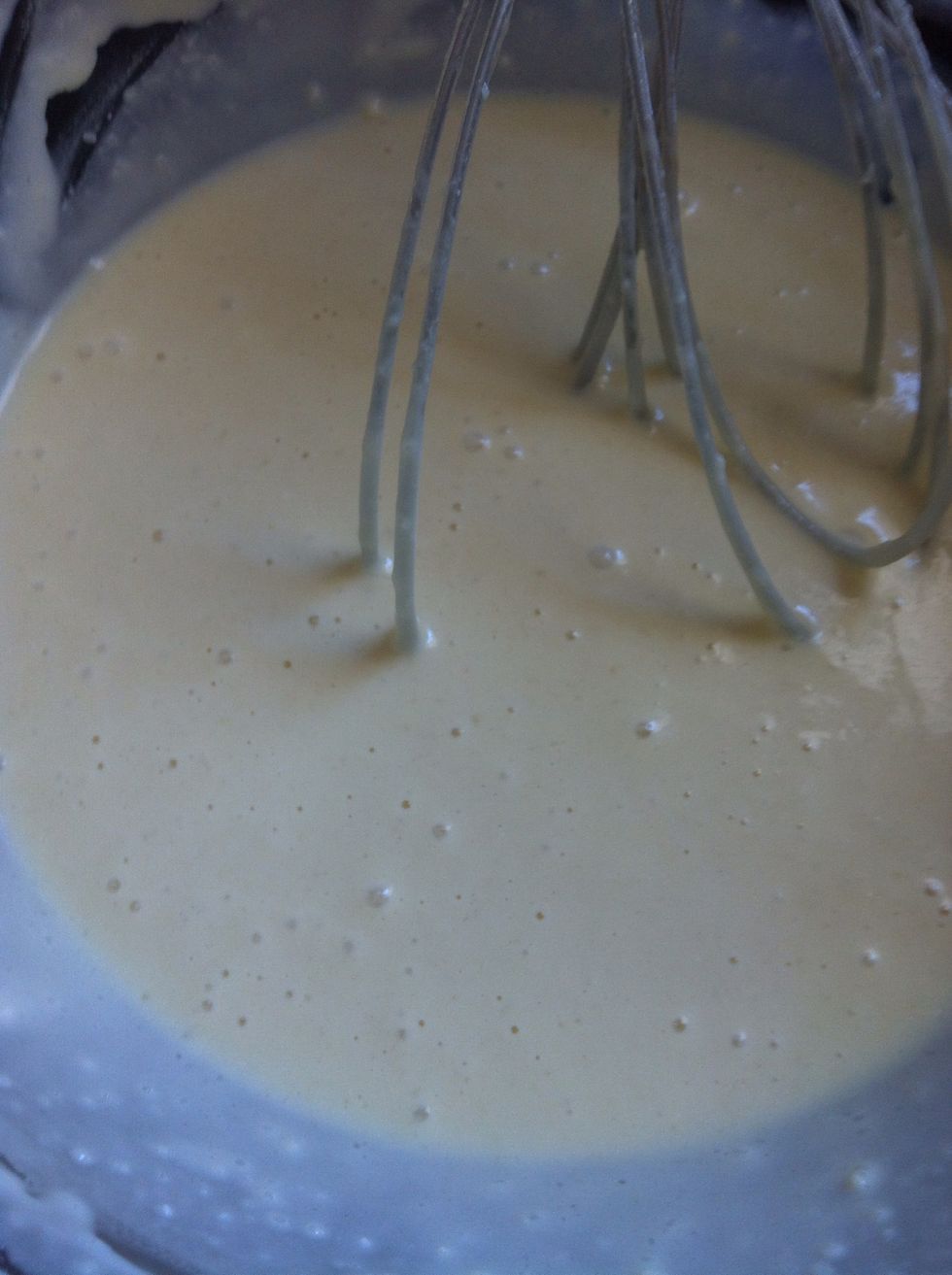 Whisk well to end up with a smooth and a little watery crepe batter.
