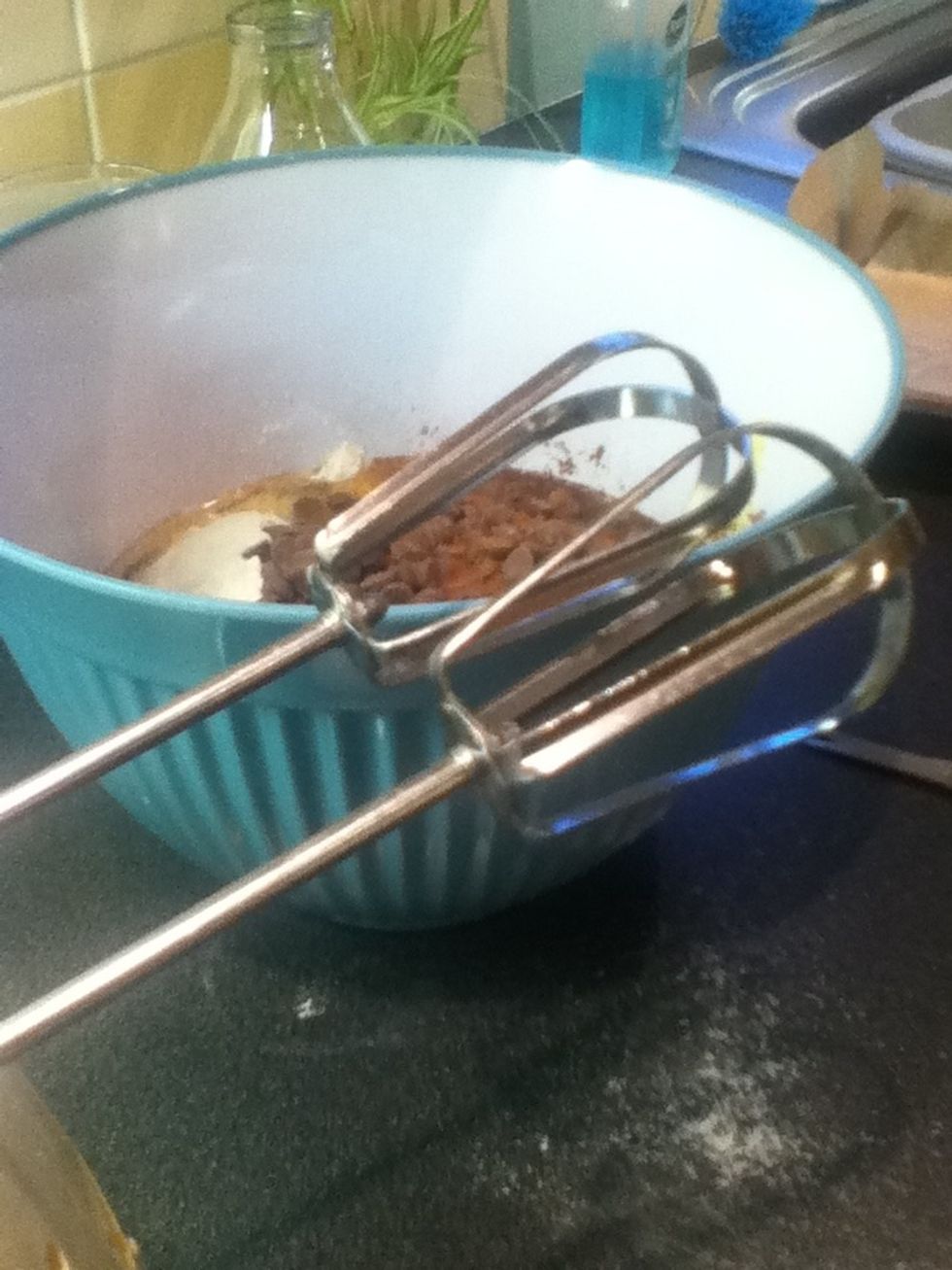 Whisk with a hand held electric mixer until evenly blended