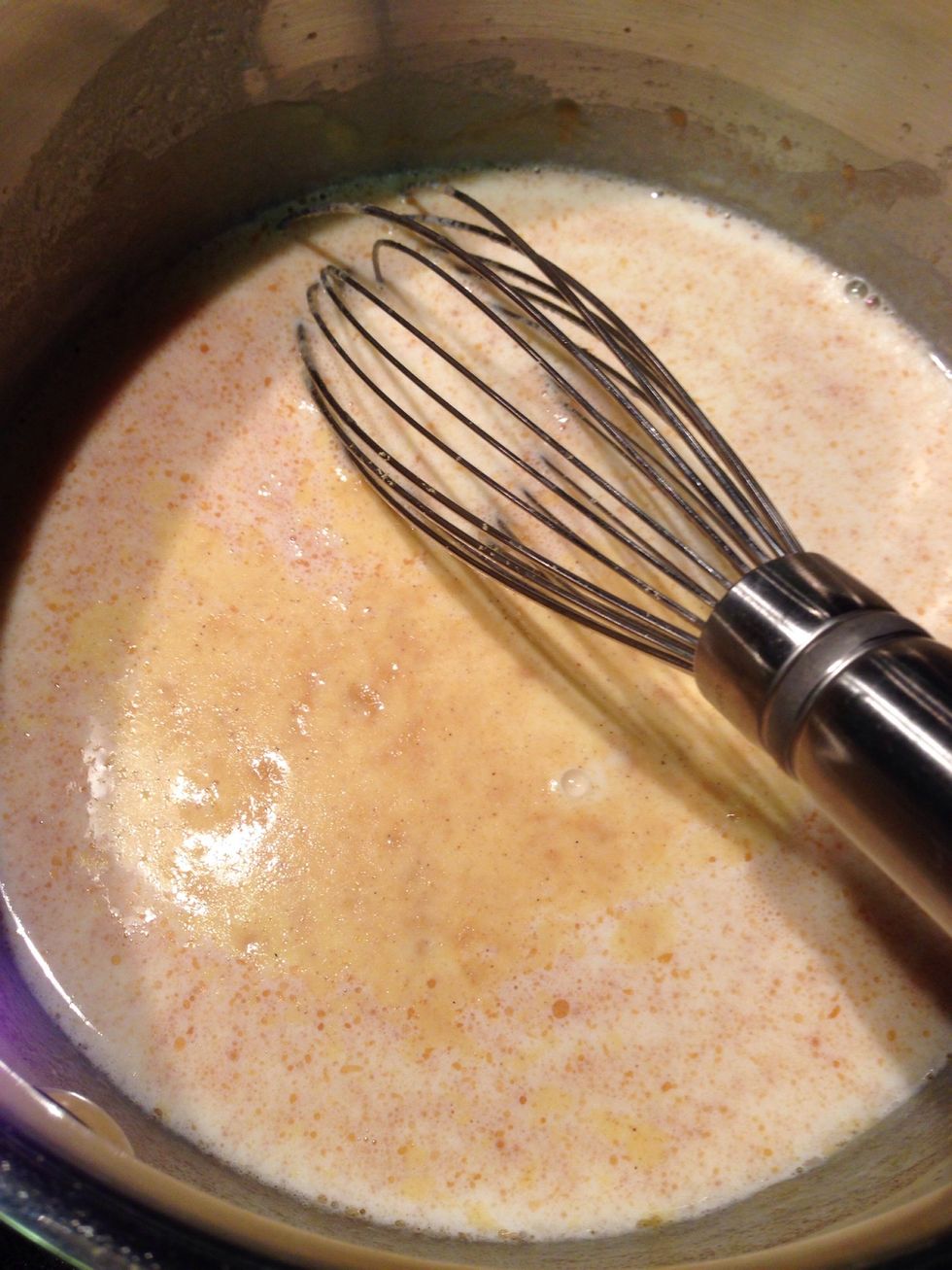 Whisking constantly for 5 minutes. Reduce heat to low.