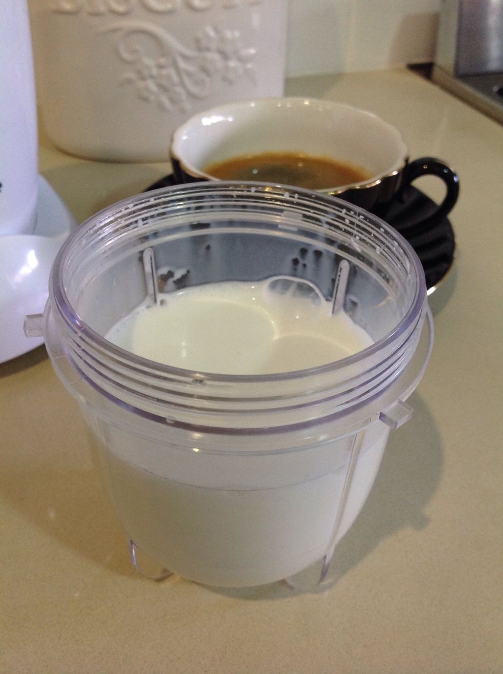 Whizz it up with your Magic Bullet for about 20 secs. It hasn't risen really that much but it will a little more when you microwave it.