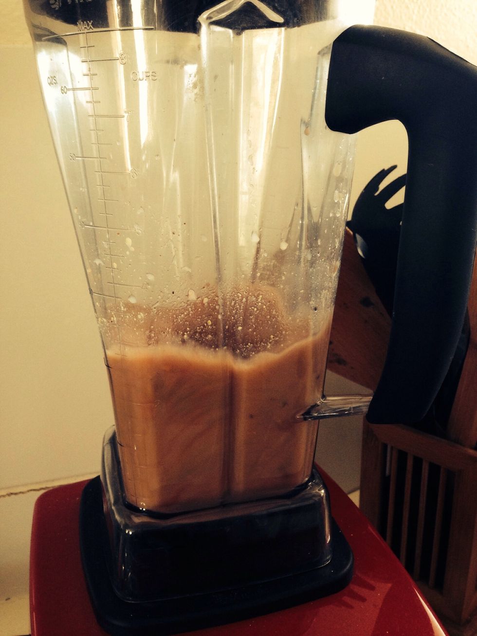 Whizz up the lovely ingredients, adding water according to how liquid you would like your smoothie. You can also add ice for a cooler experience :)