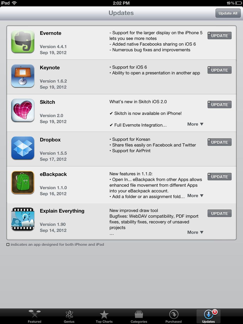 Why not download the apps hanging out in Self Service while you're at it?  There are probably updates for your existing apps, too. Everything's better with iOS 6. Click on Update All.