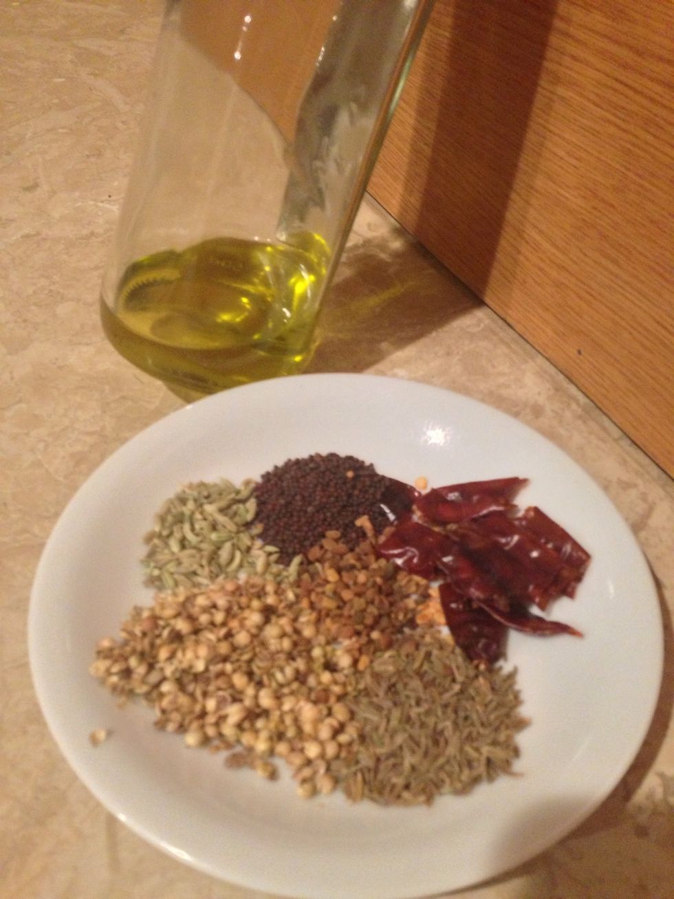 Will start to do the Achari . We need : dry red chilli , corriander seeds , funnel seed,mastard seeds and cumen seed .