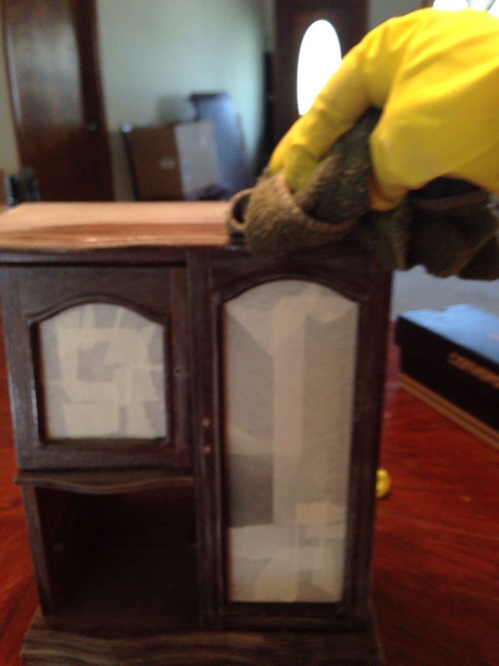 Wipe down again after sanding with a damp rag