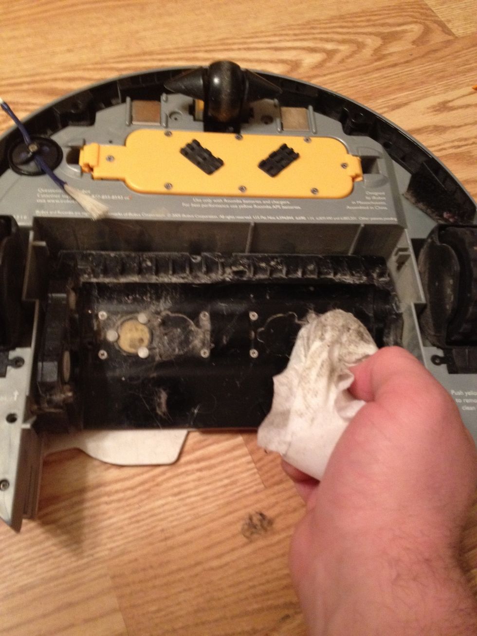 Wipe down the dirt detector sensor with a clorox wipe then quickly re-wipe it with a paper towel. This keeps the Clorox from ever seeping too far into the sensors.