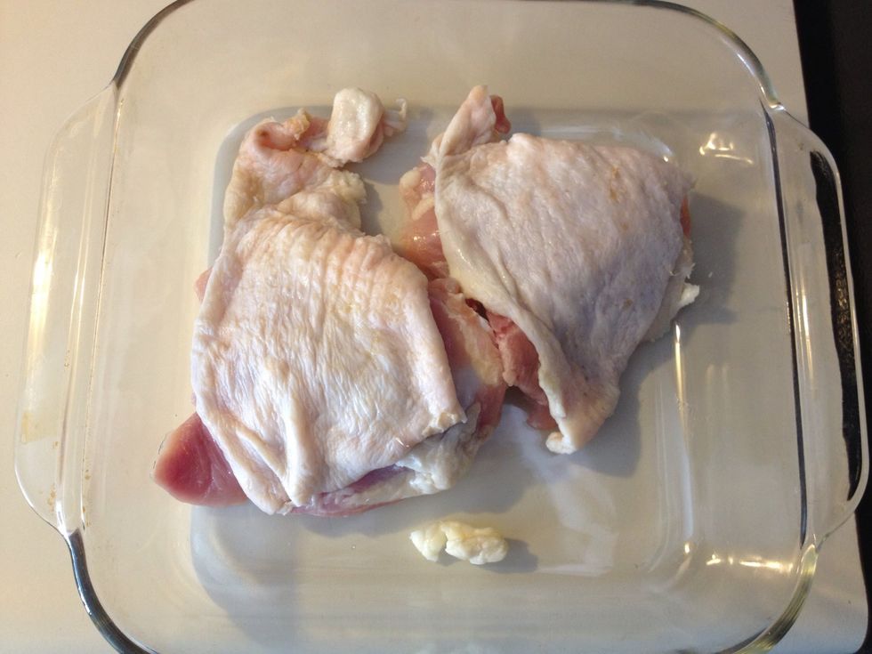 Wipe the chicken with paper towels and poke using a knife/fork.