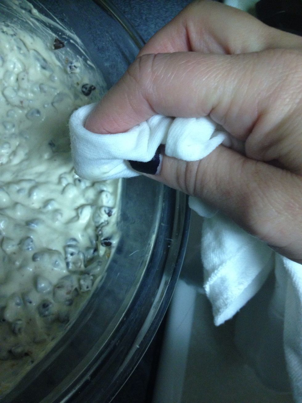 Wipe the edge of the bowl to remove splatters of dip from the edge.