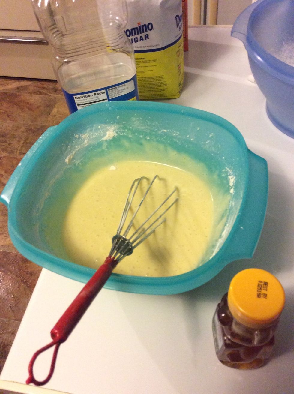 Wish sugar, honey, and milk together
