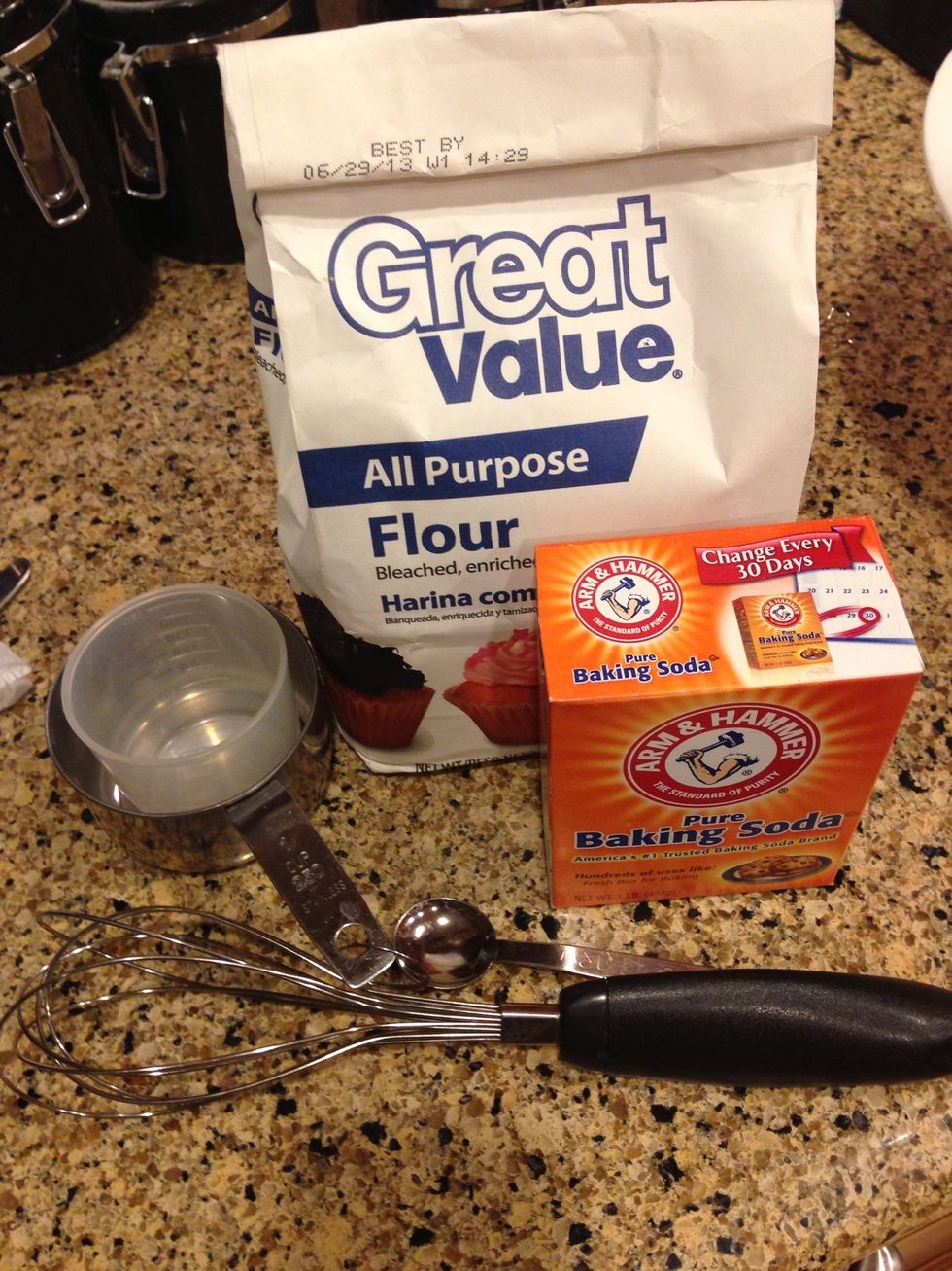 Wisk 1 3/4c flour 1/2t baking soda