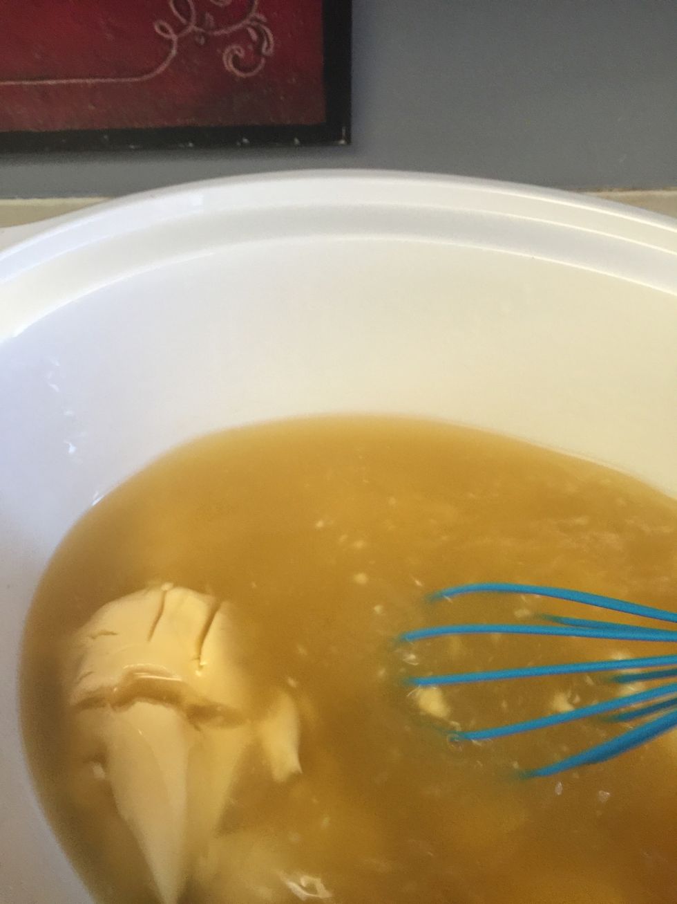 Wisk in cream of chicken soup until well blended.