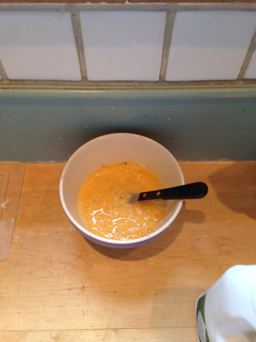 Wisk it up with a "glug" of milk (a small shot of milk or so)