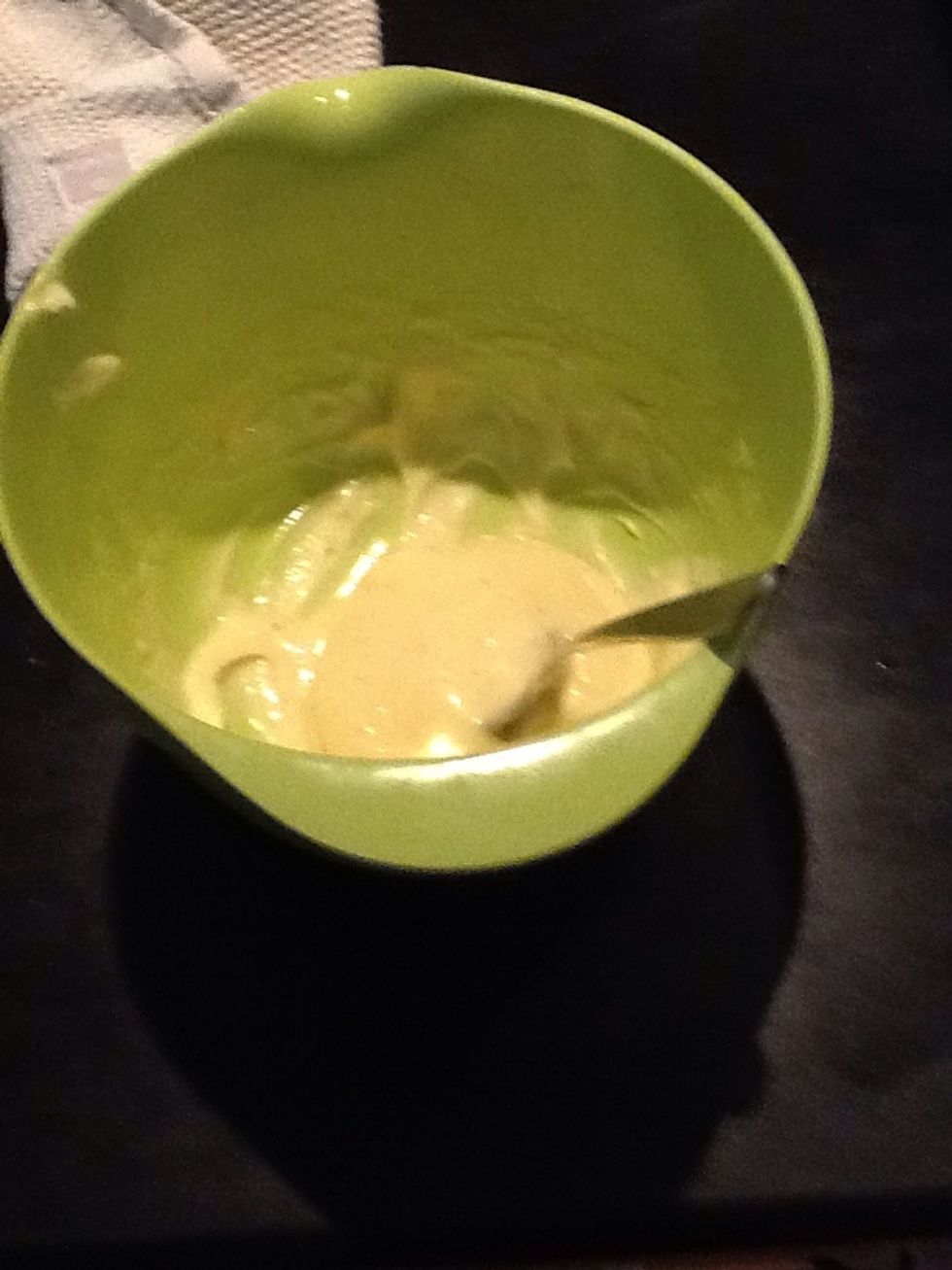 Wisk until this consistansy, then add salt and pepper