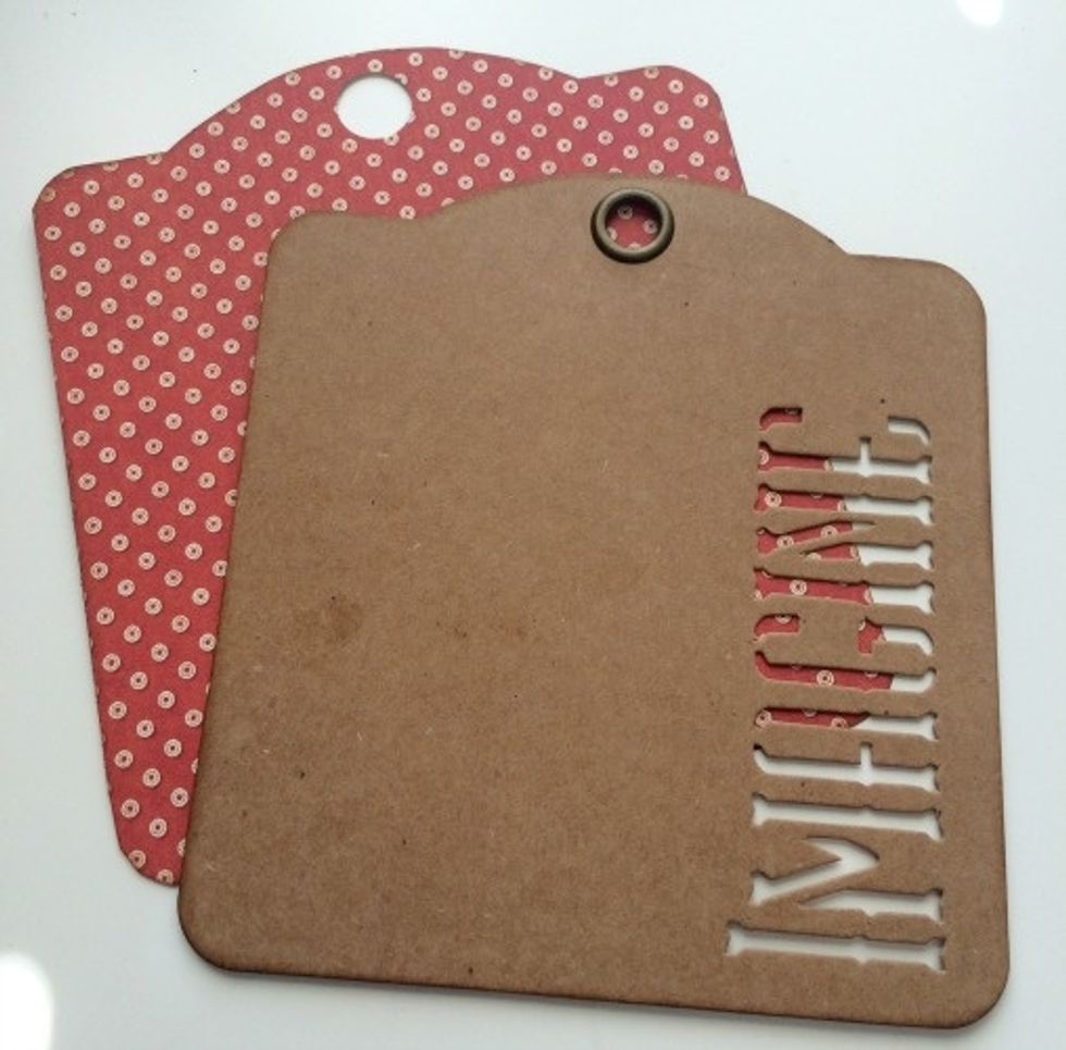 With a blending tool, apply Vintage Photo Ink to the Imagine Tag as well as the red and white dot patterned tag image.