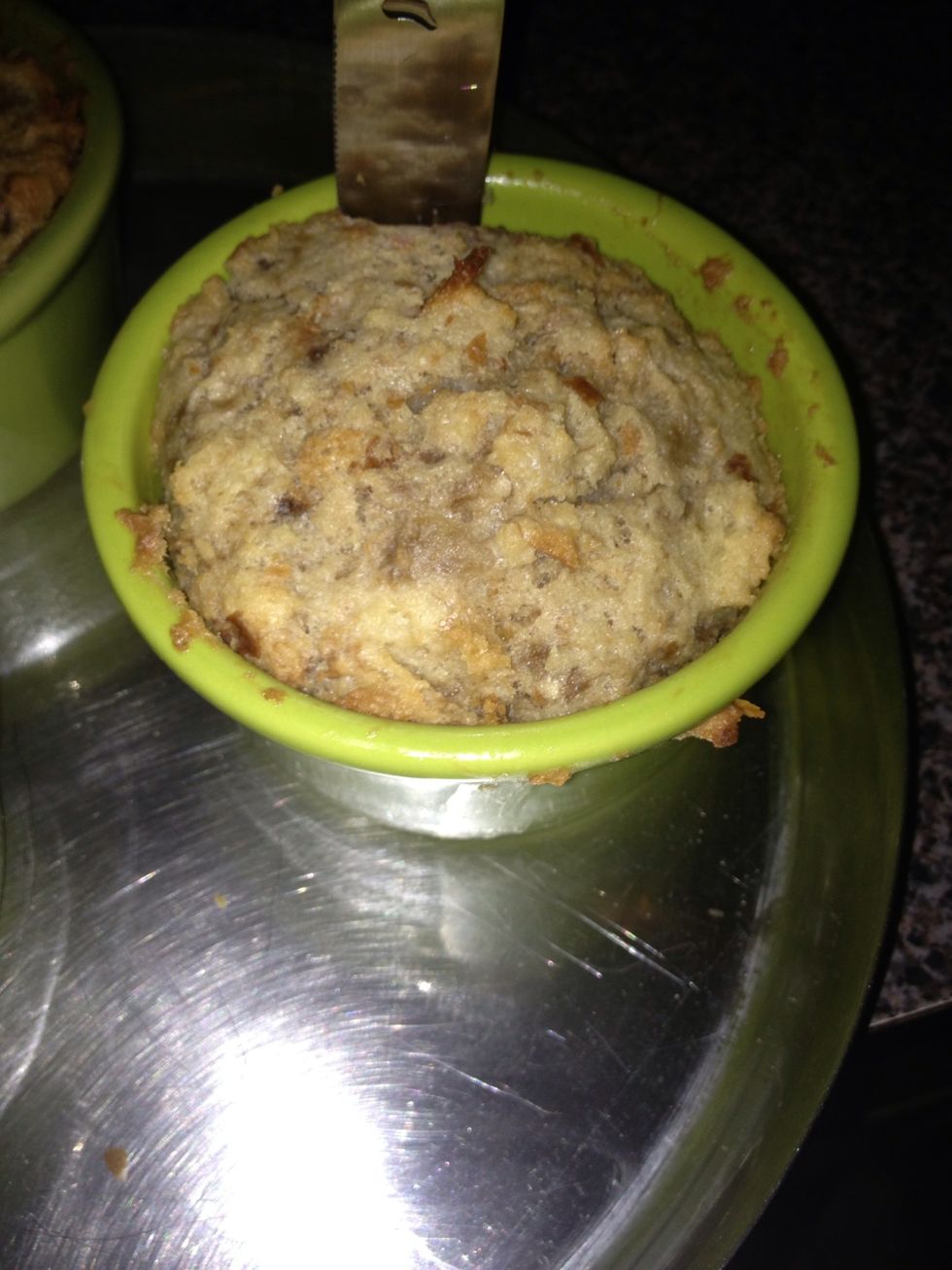 With a knife go around the ramekin or you can eat right away