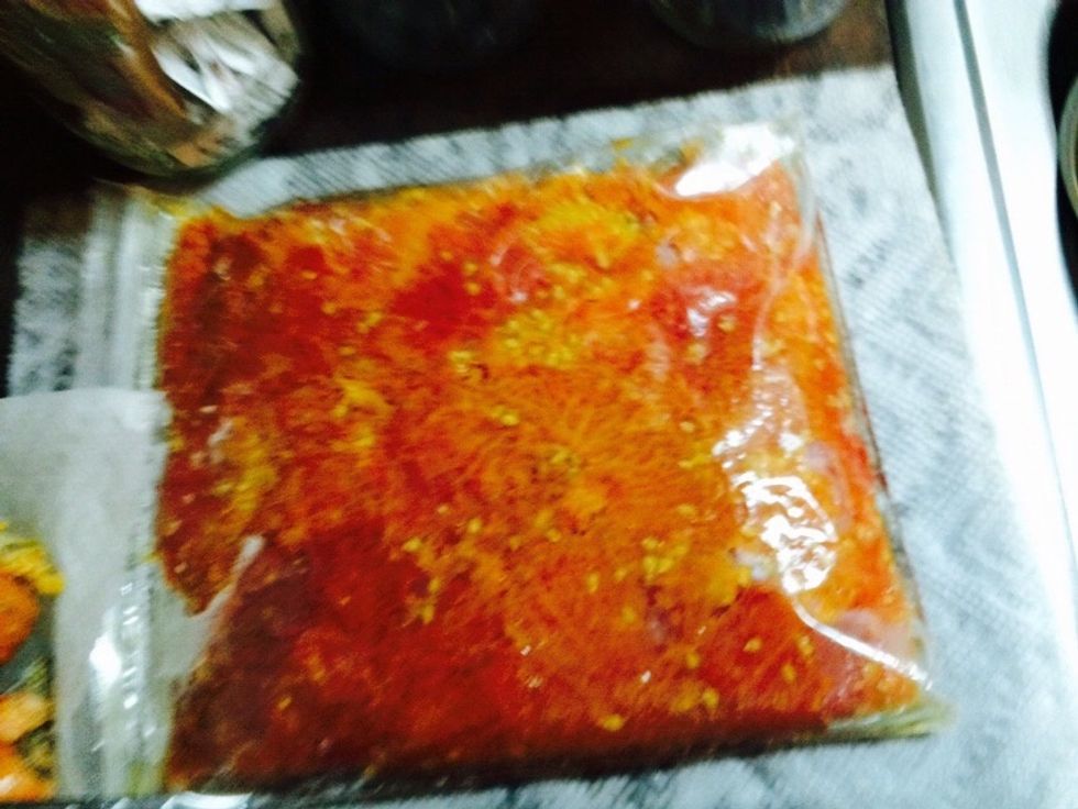 With beef or deer I like to add a tomato factor. You do not have to. These are the end of summer tomatoes that the heat got to. I just freeze them flat and add the cooked down juice to recipes.