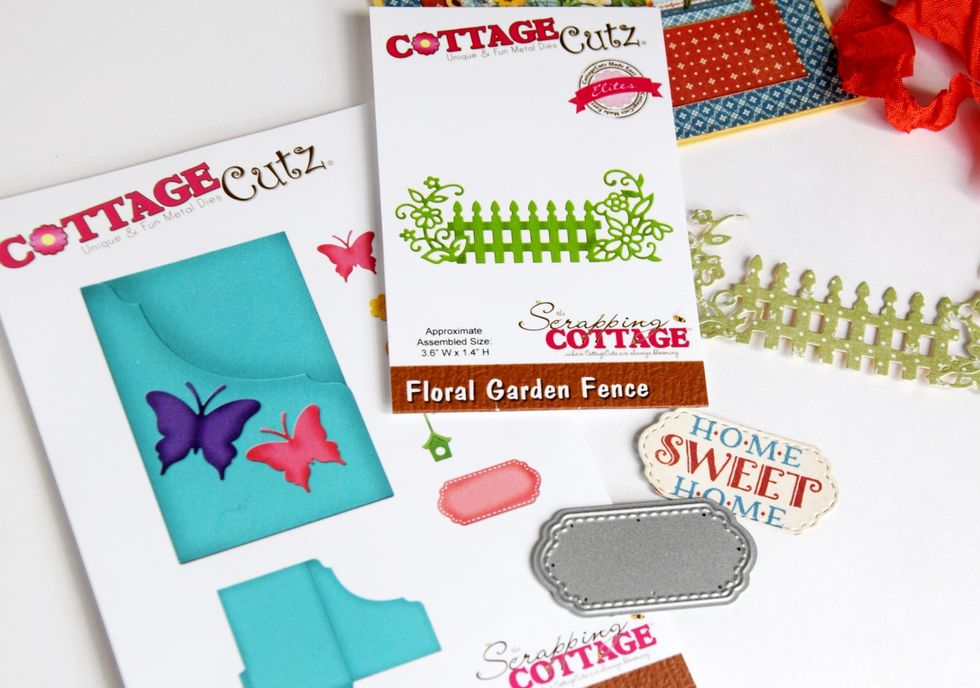 With cut the CottageCutz Fancy Pocket Plus cut the details out with patterned paper.