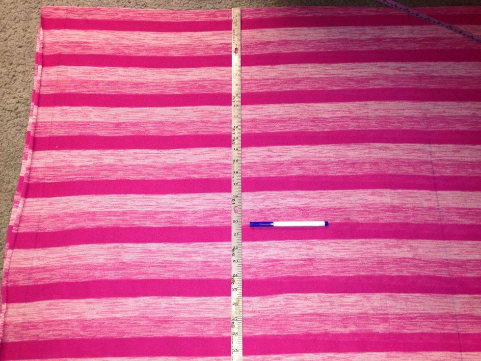 With right sides together, fold at the top, divide shoulder/breast measurement by 2, add 3 in., plus a 5/8 seam allowance each side (53 \u00f7 2 = 26.5 + 3 = 29.5 + 5/8 seam each side).Mark points at fold.