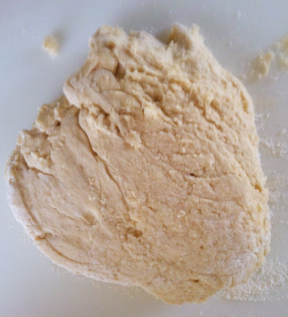 With spatula, shape into rectangle or circle. Do not knead.