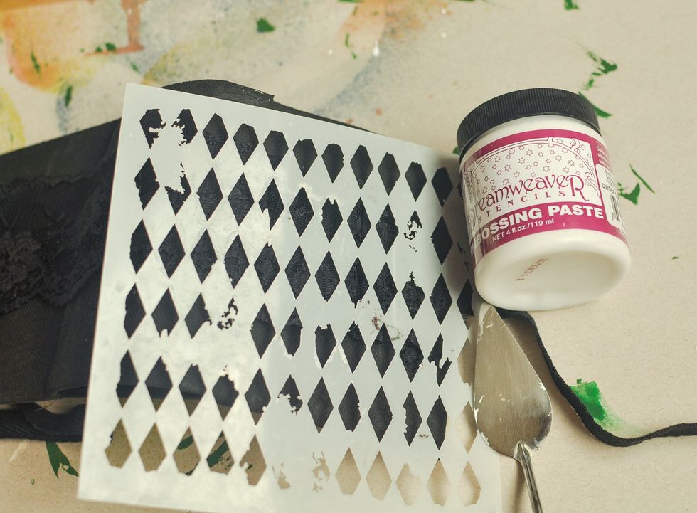 With the help of modelling paste and stencil add some texture to  your cover