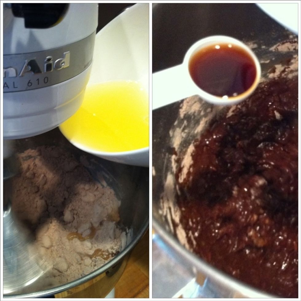 With the mixer running, slowly add the egg whites, start with 3 egg whites .Do not make mixture too runny.add more whites if too dry.mix on medium speed for 3 mins.Do not overmix. Add vanilla