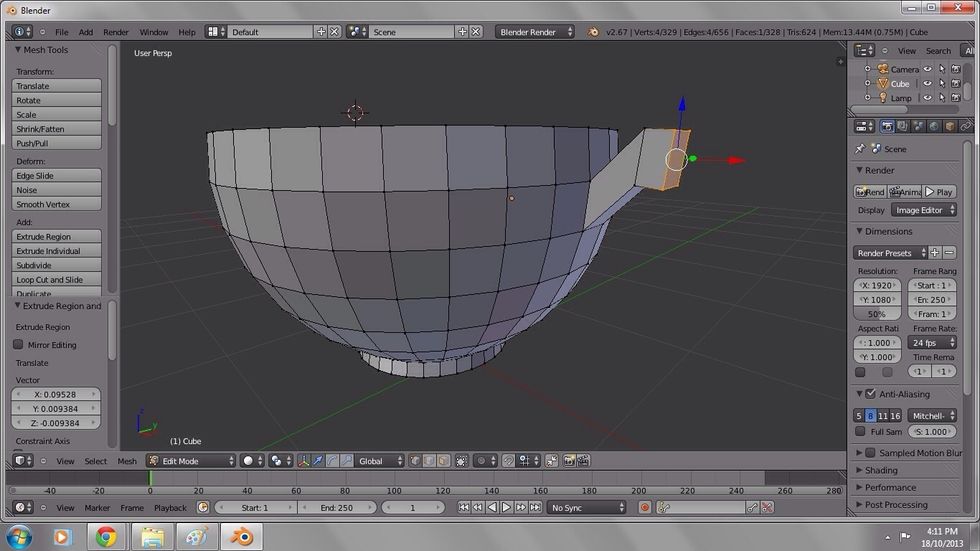 With the same vertices selected, extrude (shortcut E) outward.