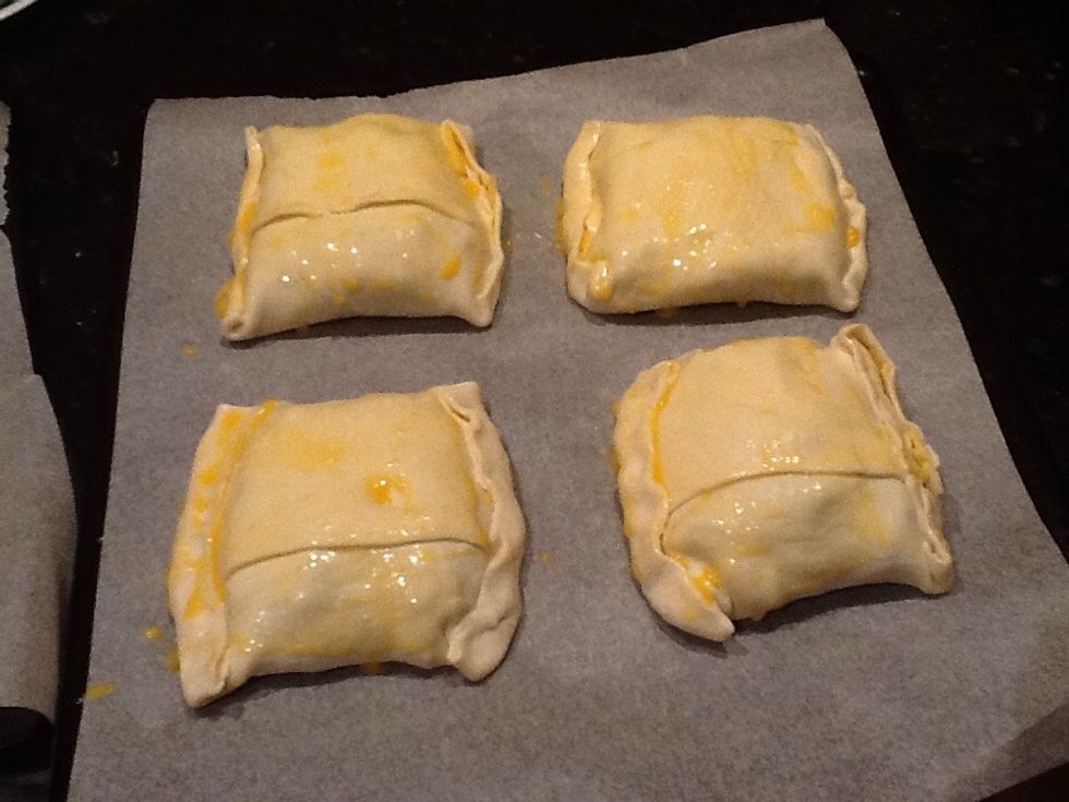 With the whisked egg brush on top of the pie