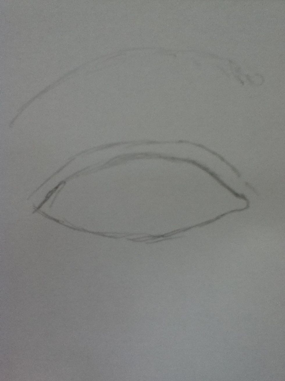 With women's eyes, they are a teardrop shape with a tear duct on the point. Draw a line above the eye to show the eye lid.