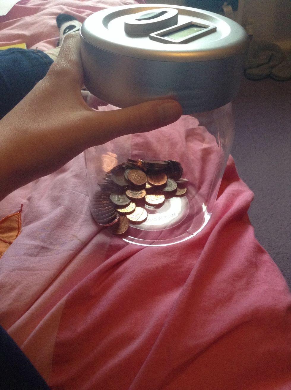 With your change, put it in a jar or an old bottle! Every time you get change add it in here! Look at the sides of the sofa for more money to put in!
