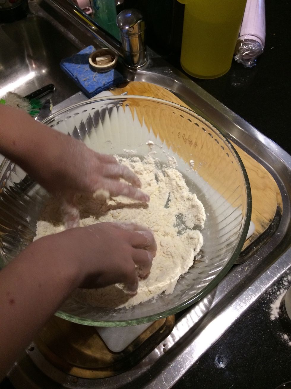 With your hands mix the flour and butter until in breadcrumbs