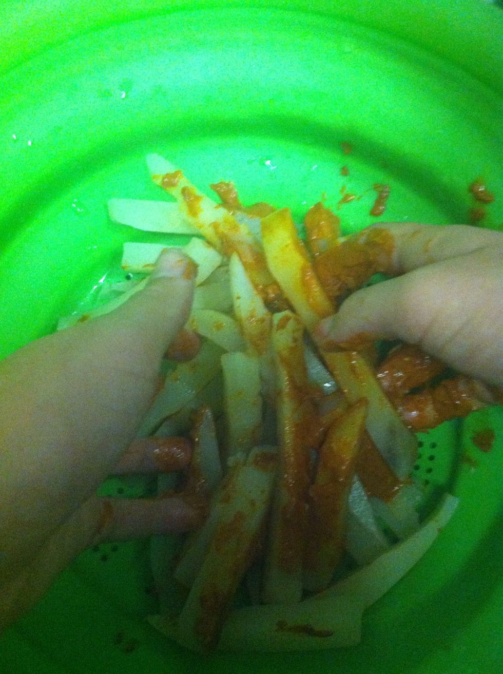 With your hands mix....